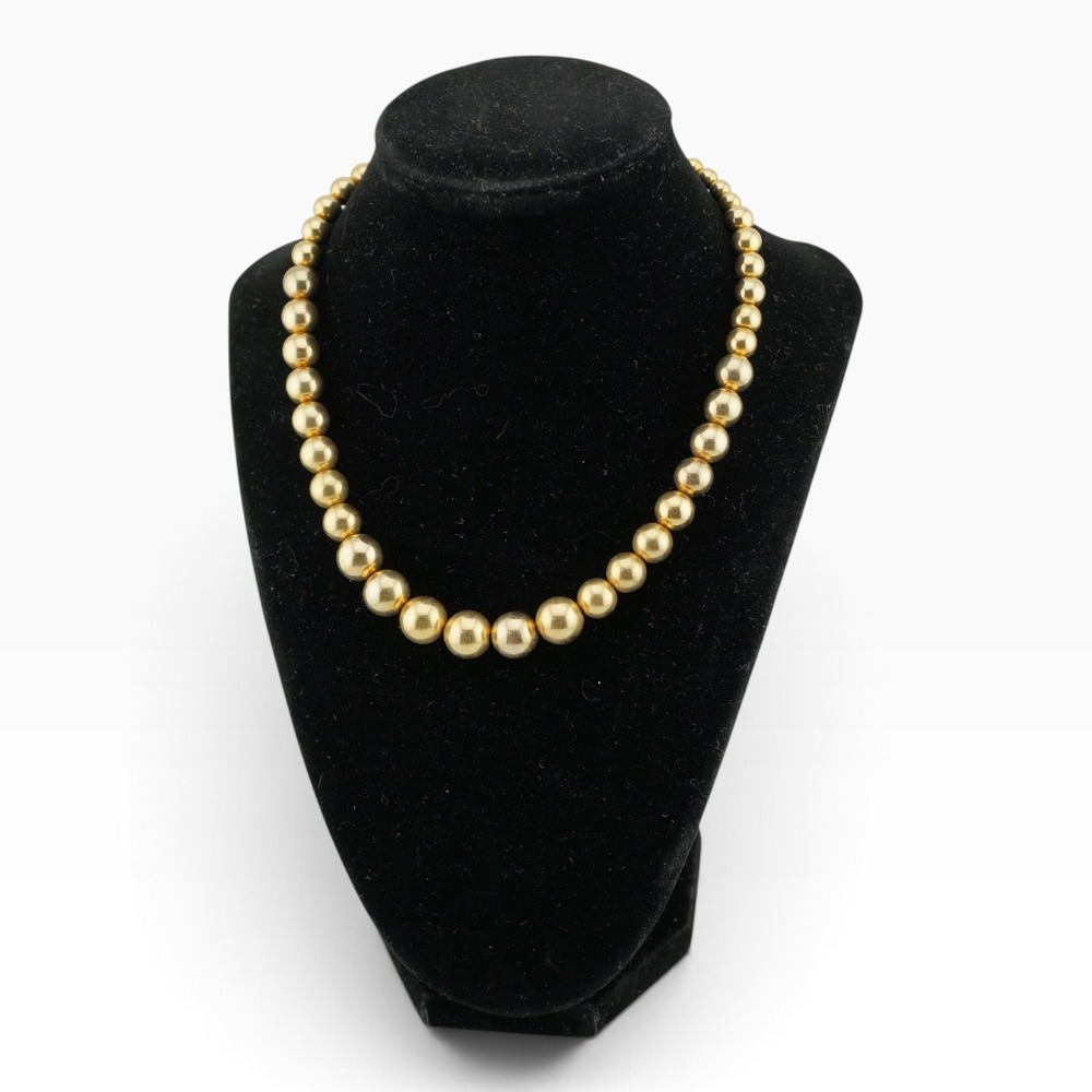 Vintage Graduated Gold Tone Metal Ball Bead Necklace 19" Polished Classic